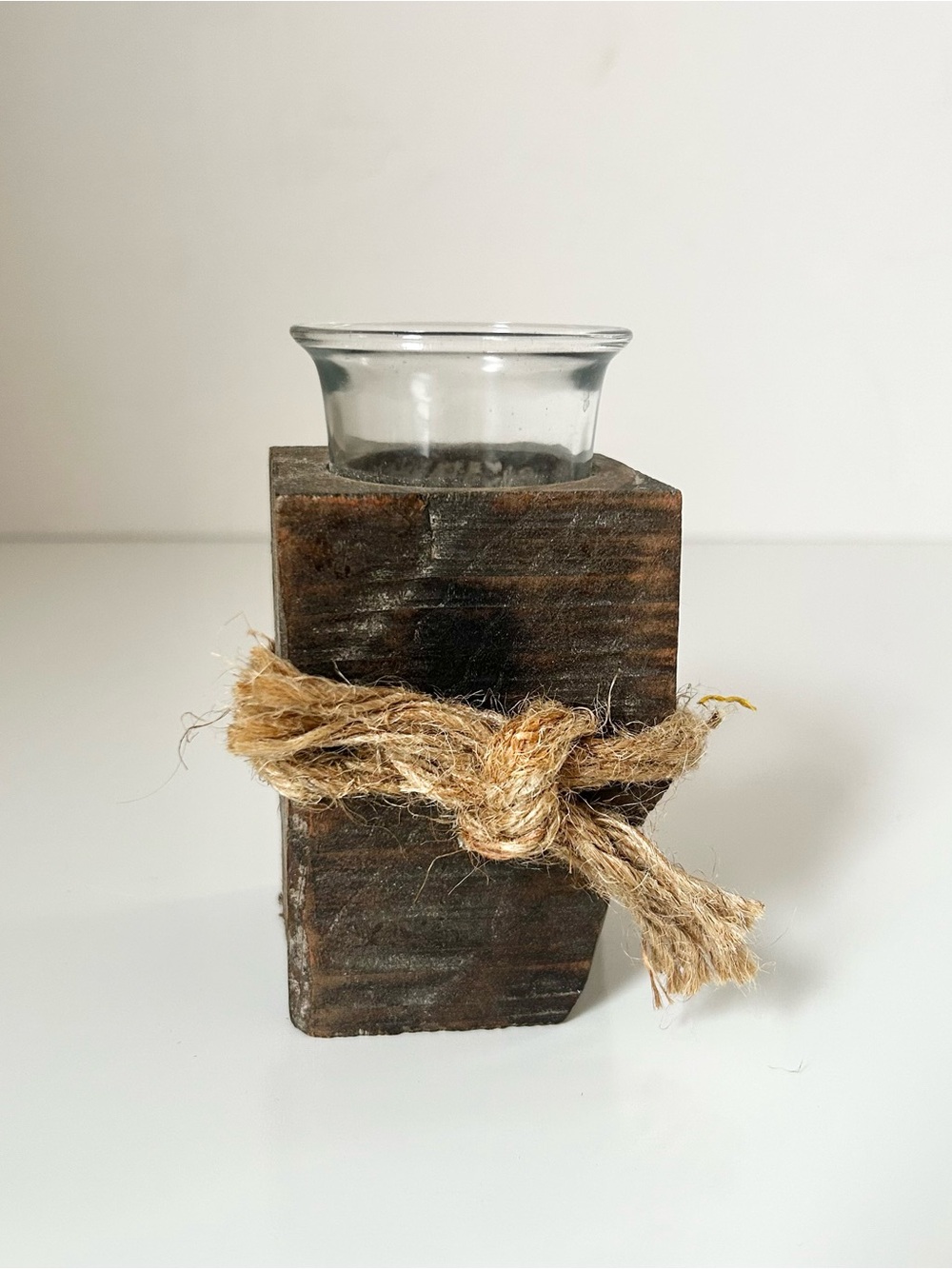 Rustic Style Wooden Block Candle Holder